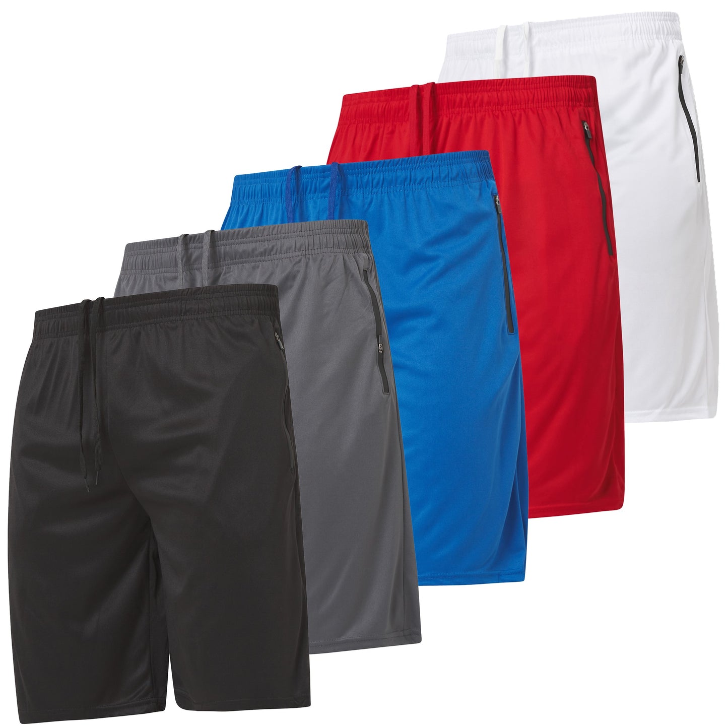 Men's Gym Shorts with Zippered Pockets, 5 Pack