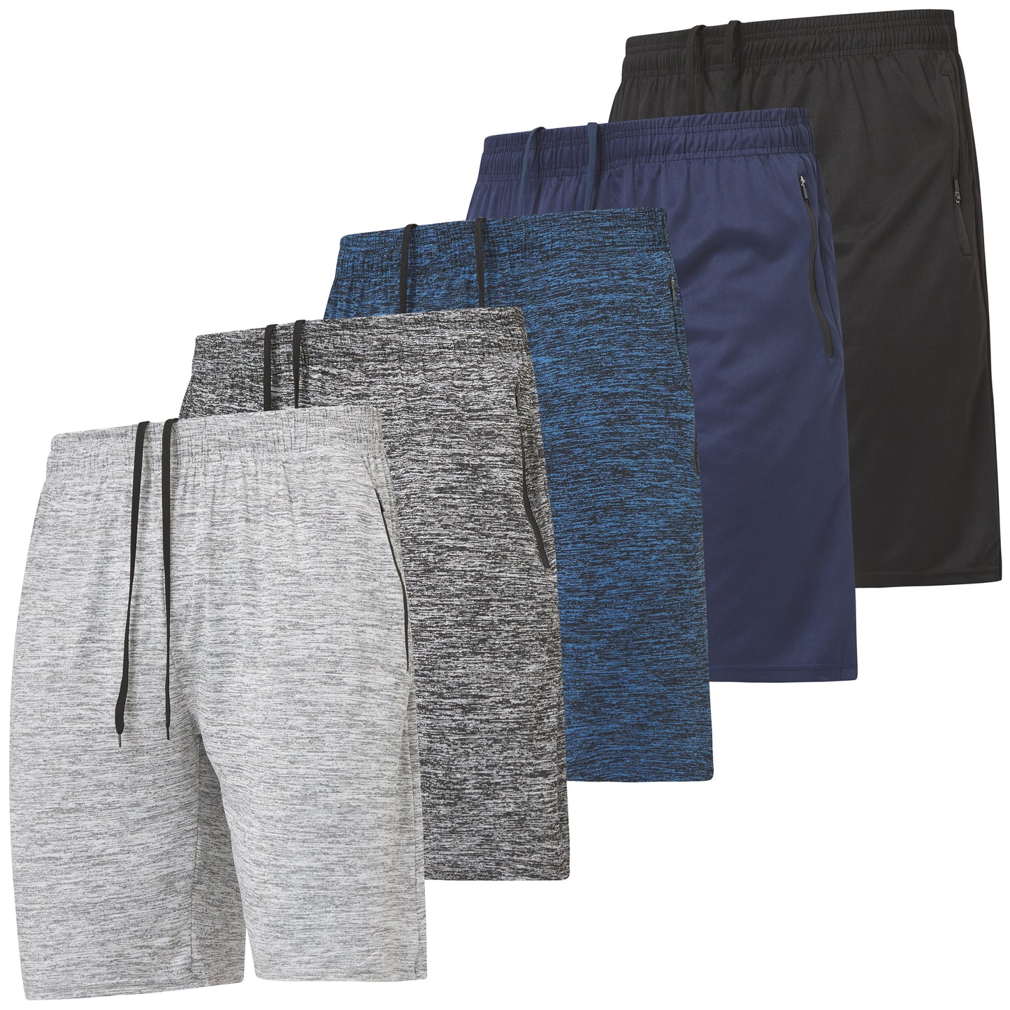 Men's Gym Shorts with Zippered Pockets, 5 Pack