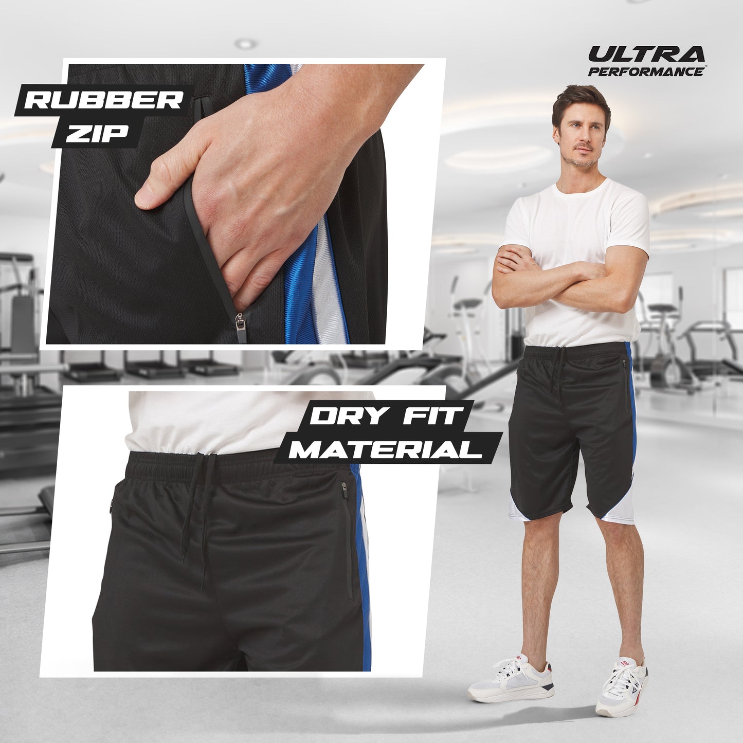 Men's Gym Shorts with Zippered Pockets, 5 Pack