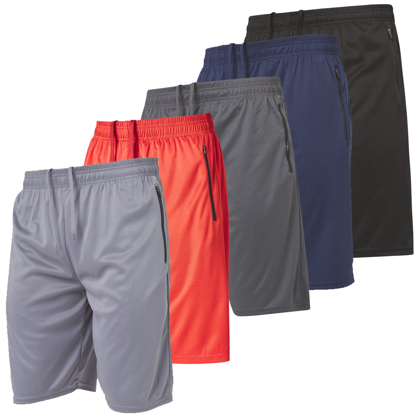 Men's Gym Shorts with Zippered Pockets, 5 Pack