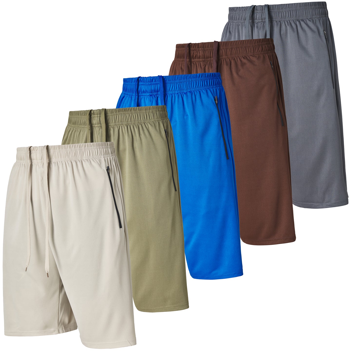 Men's Gym Shorts with Zippered Pockets, 5 Pack