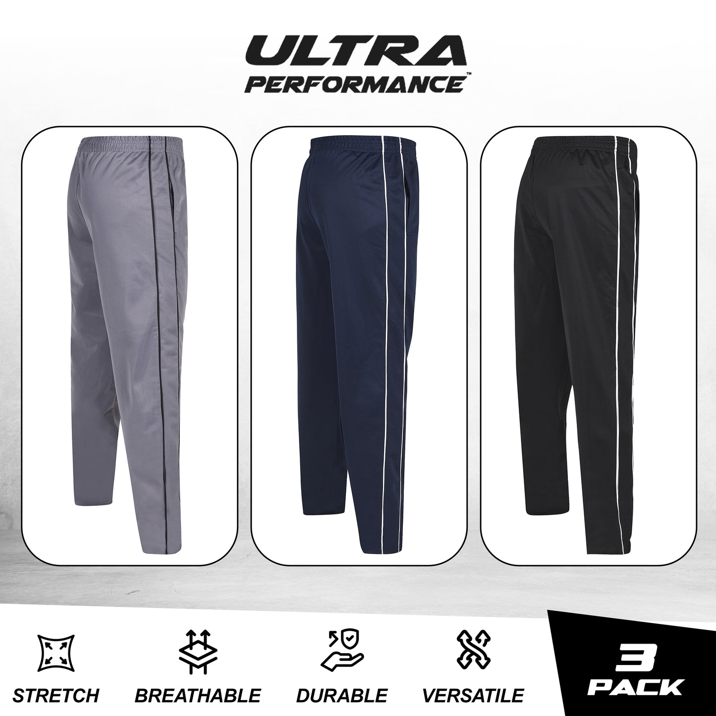 Boy's Tricot Open Bottom Sweatpants, 3 Pack