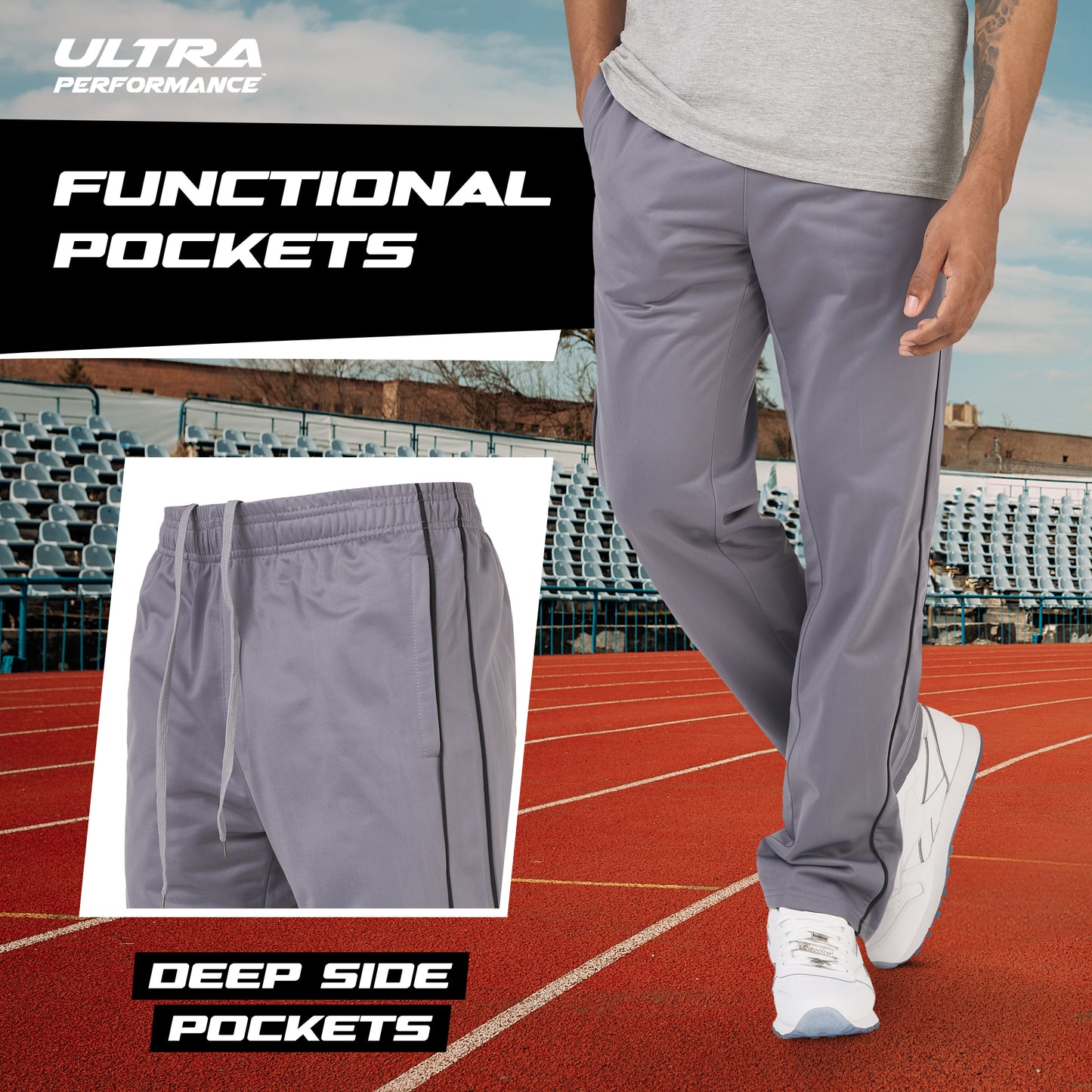 Men's Open Bottom Tricot Sweatpants, 3 Pack