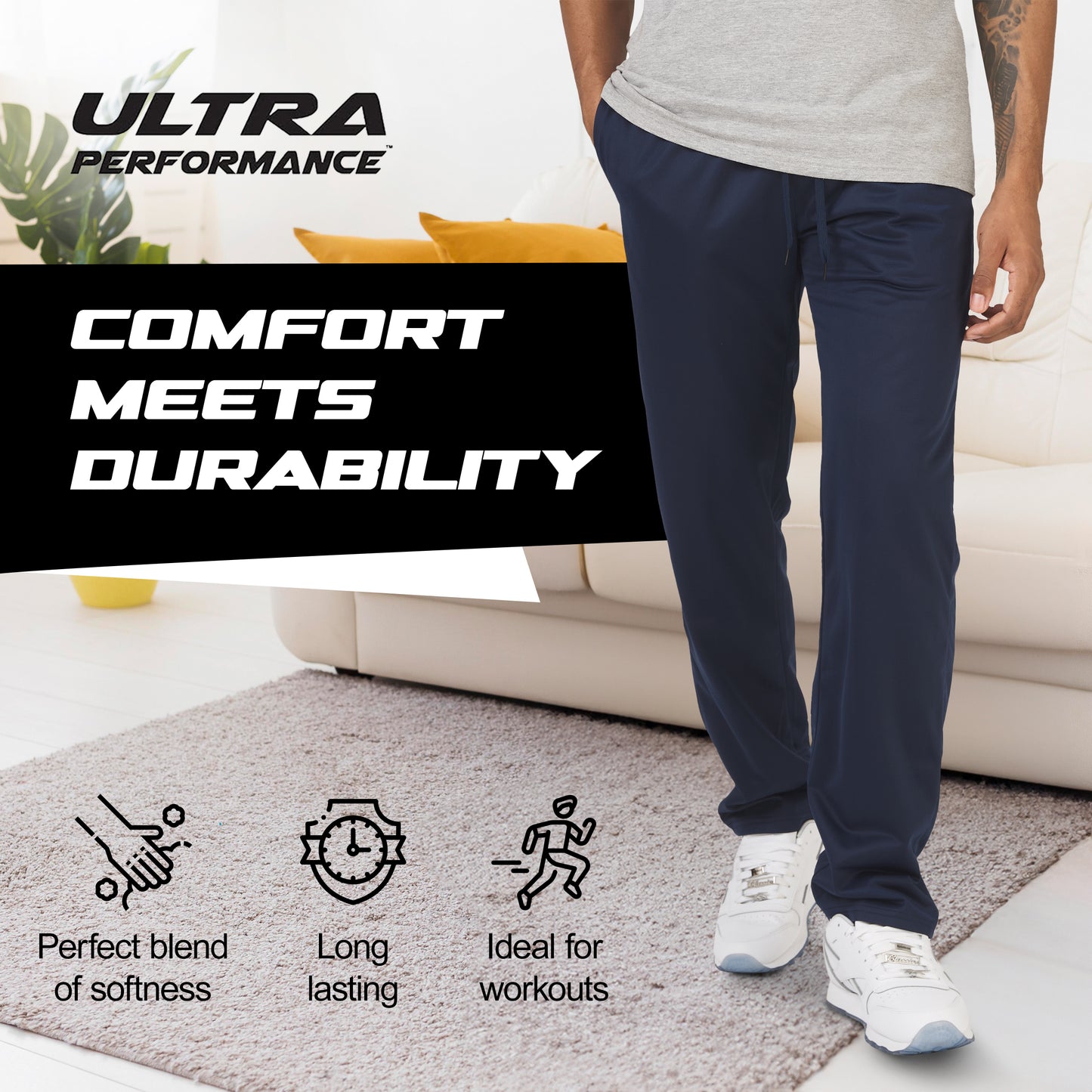 Men's Open Bottom Tricot Sweatpants, 3 Pack