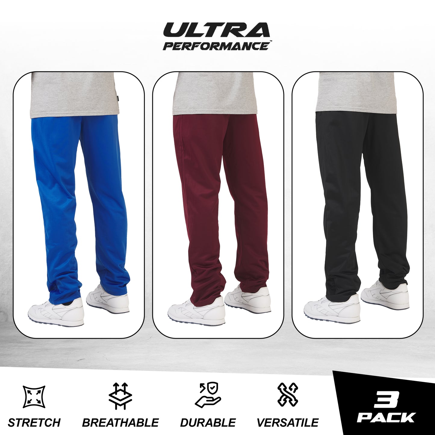 Men's Open Bottom Tricot Sweatpants, 3 Pack