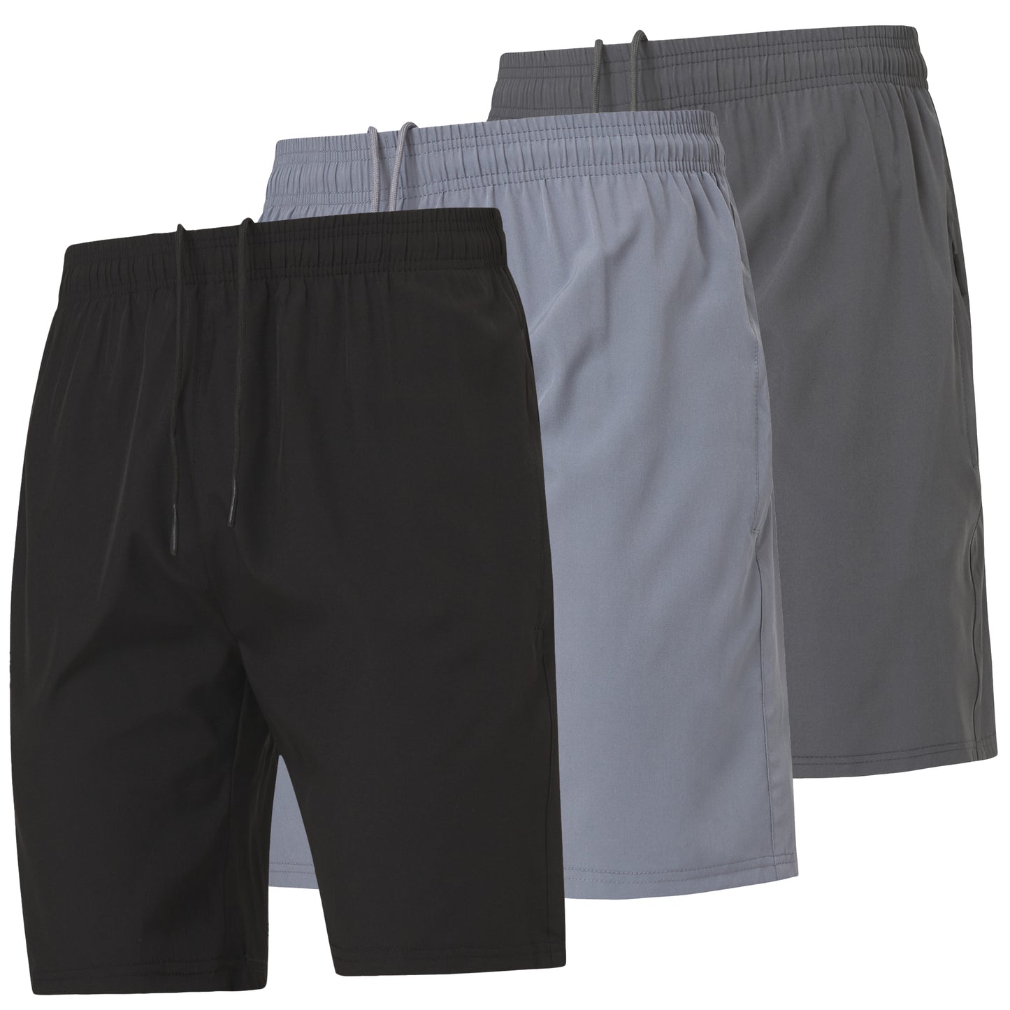 Men's Nylon Running Shorts with Zipper Pockets, 3 Pack