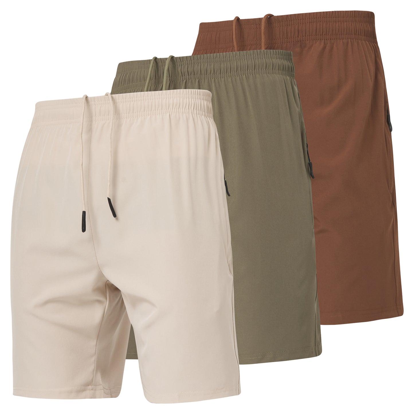 Men's Nylon Running Shorts with Zipper Pockets, 3 Pack