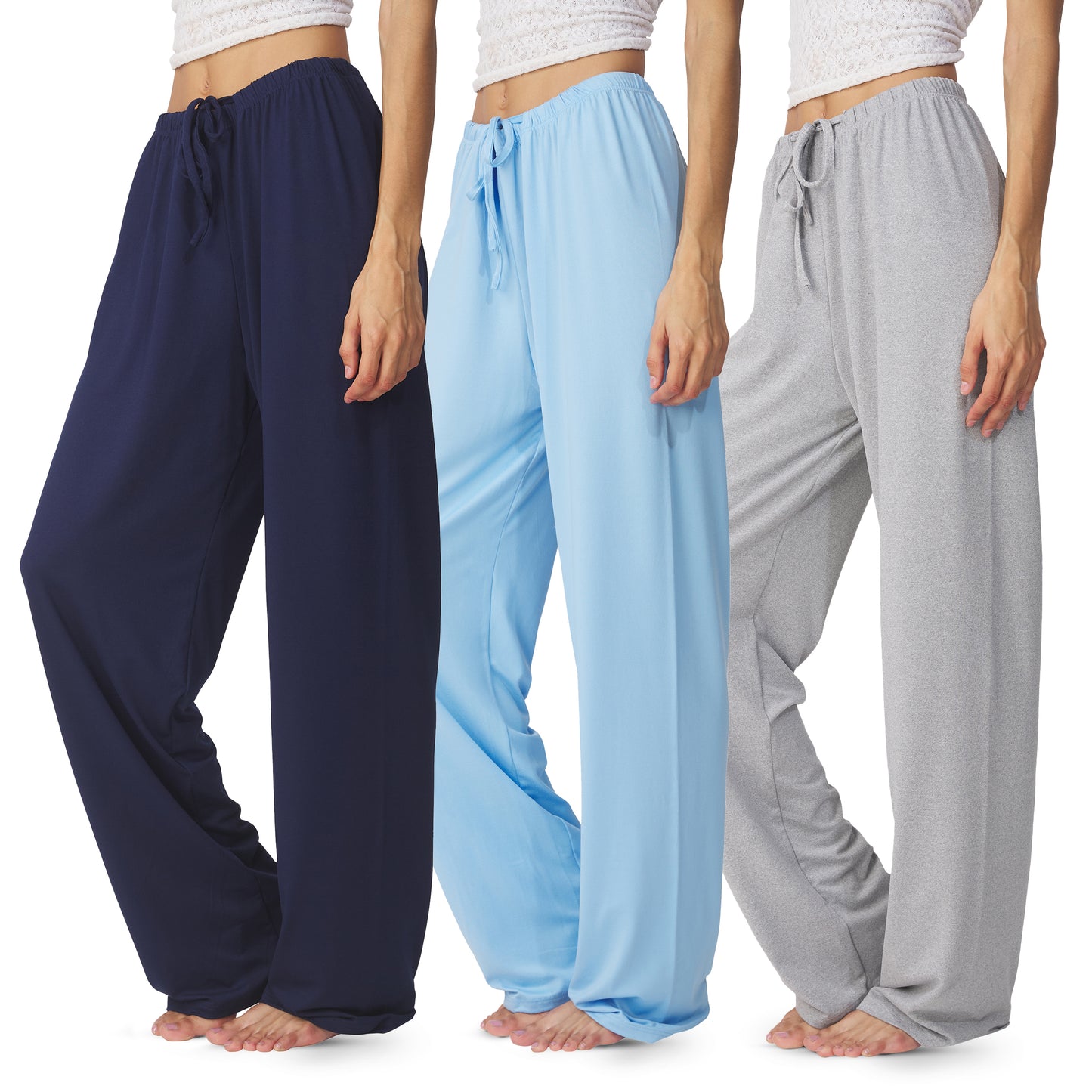 Women's Flowy Wide Leg Pajama Pants, 3 Pack