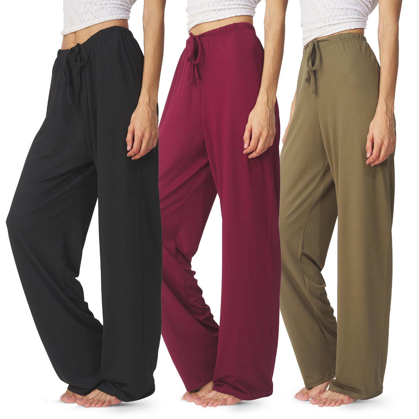 Women's Flowy Wide Leg Pajama Pants, 3 Pack
