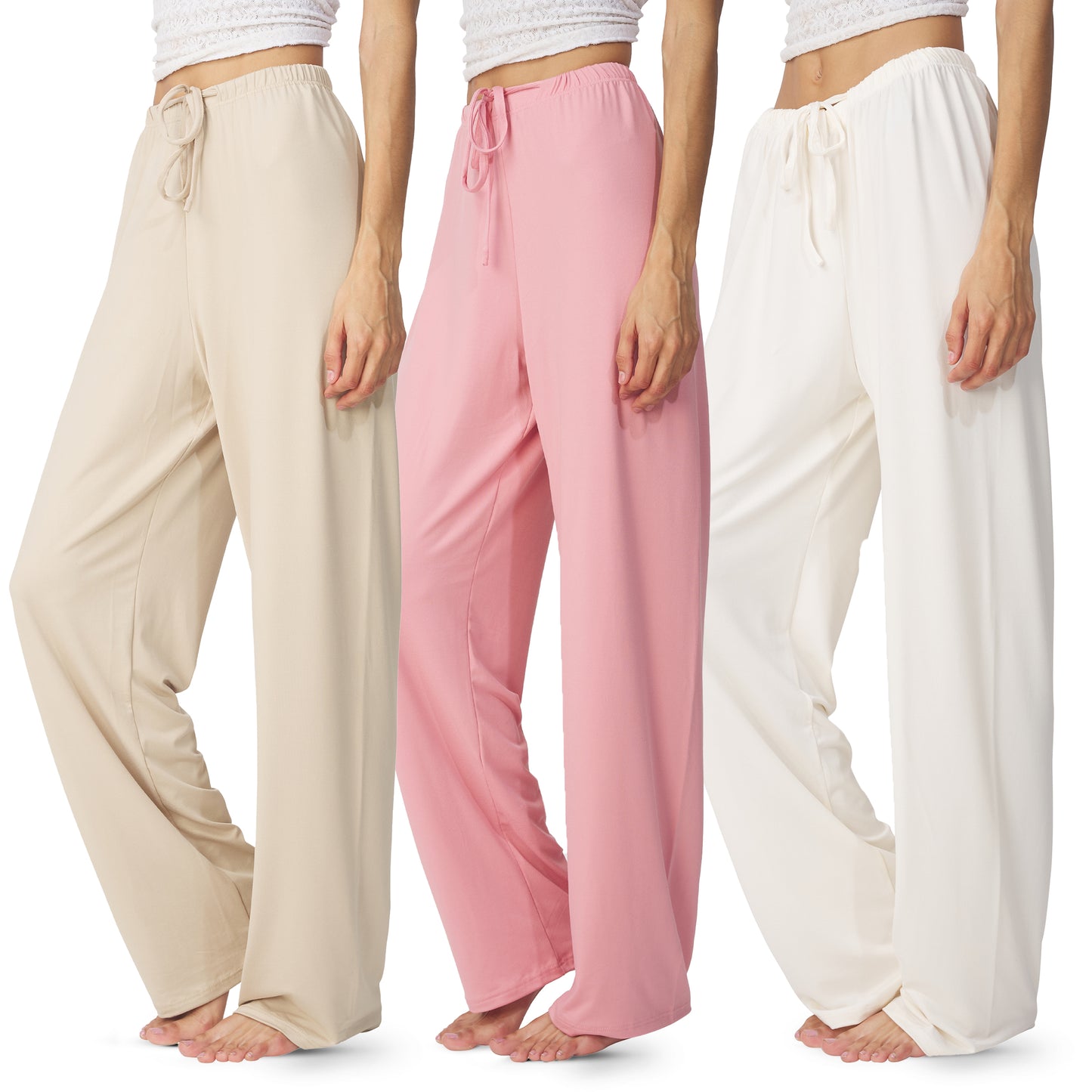 Women's Flowy Wide Leg Pajama Pants, 3 Pack