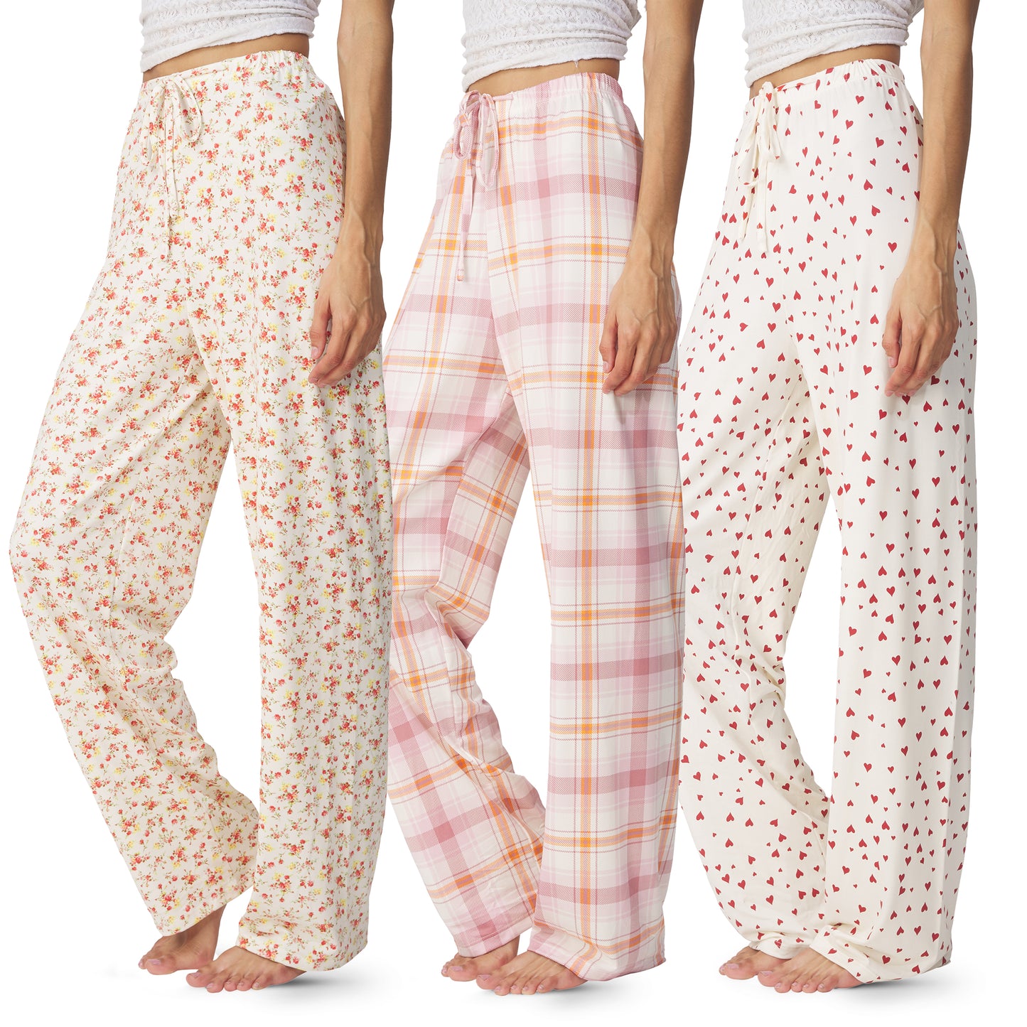 Women's Flowy Wide Leg Pajama Pants, 3 Pack