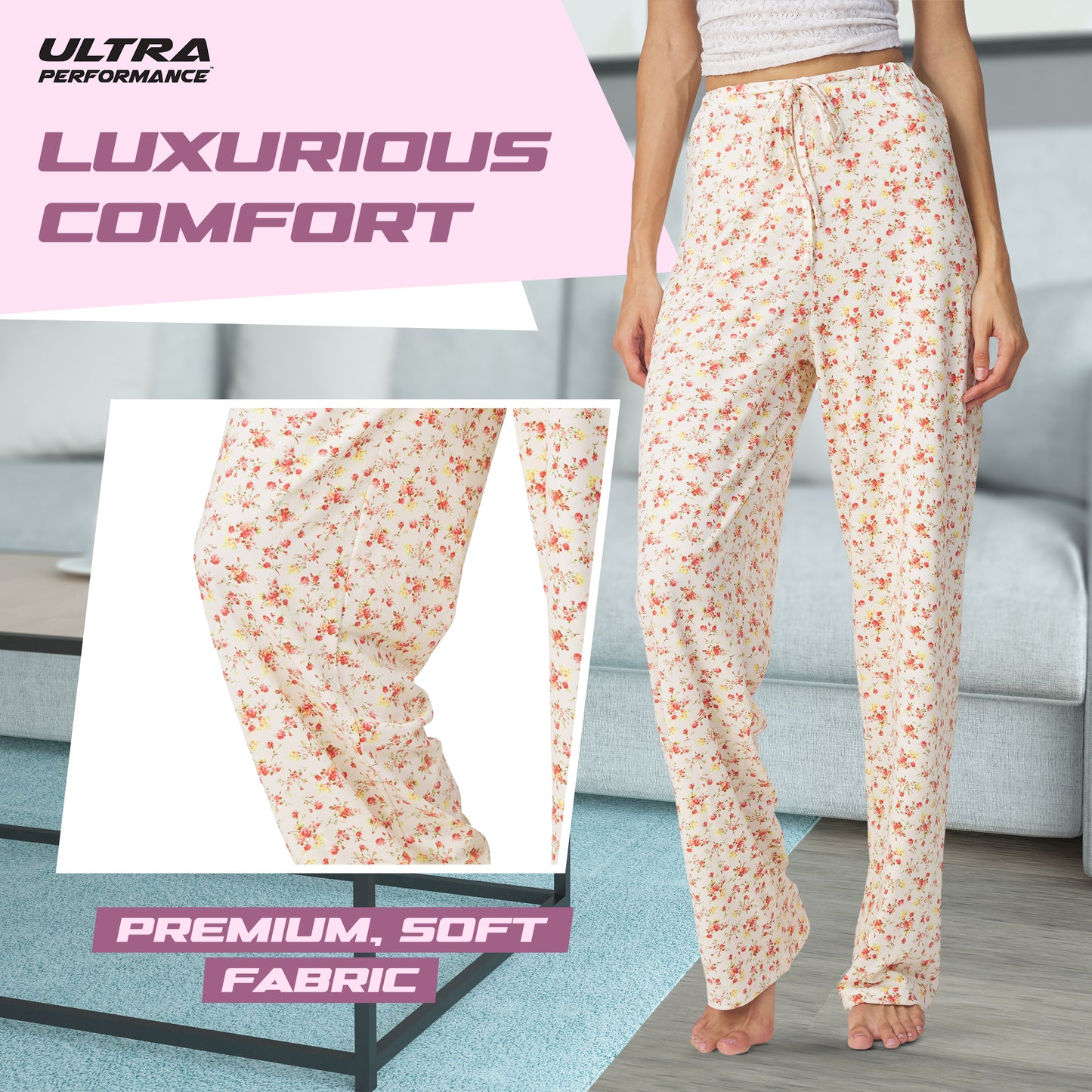 Women's Flowy Wide Leg Pajama Pants, 3 Pack