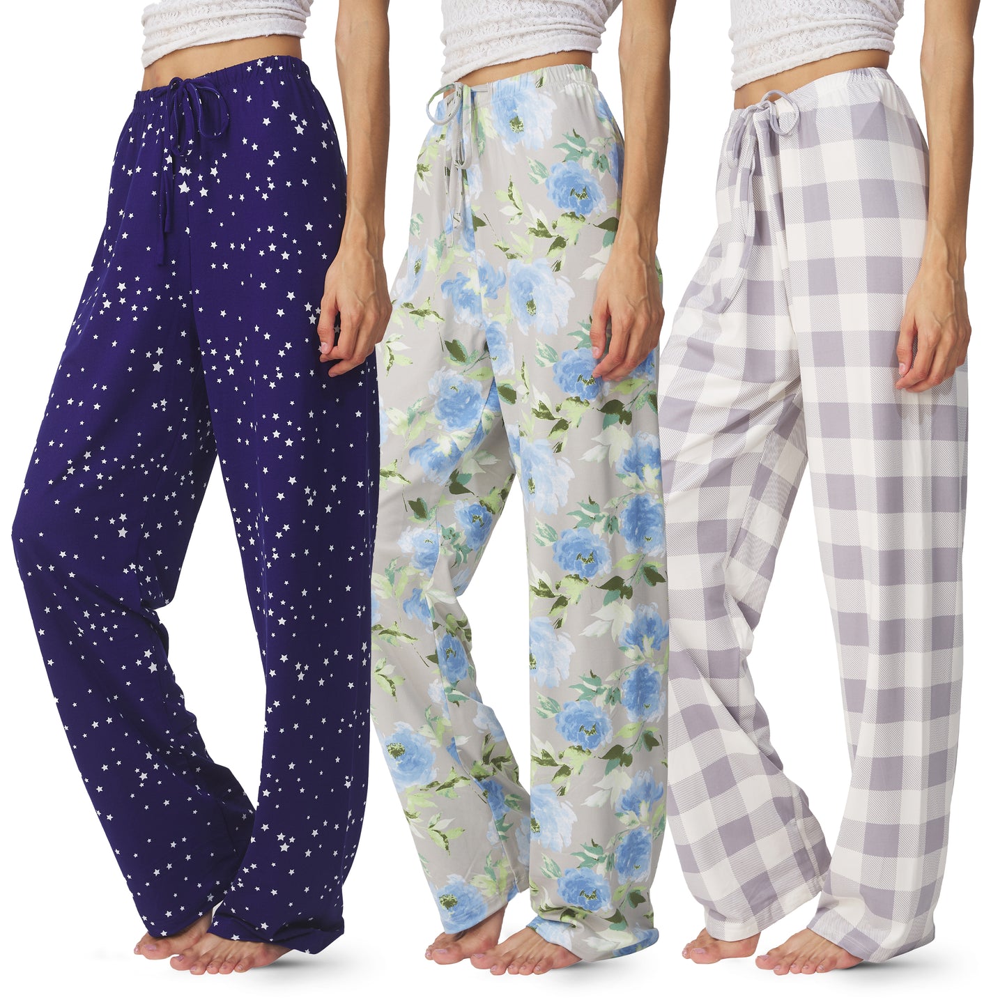 Women's Flowy Wide Leg Pajama Pants, 3 Pack