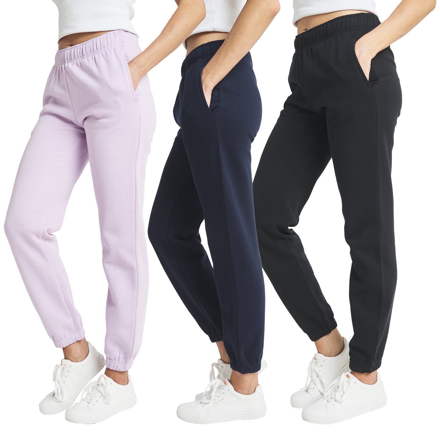 Women's High Waisted Fleece Joggers, 3 Pack