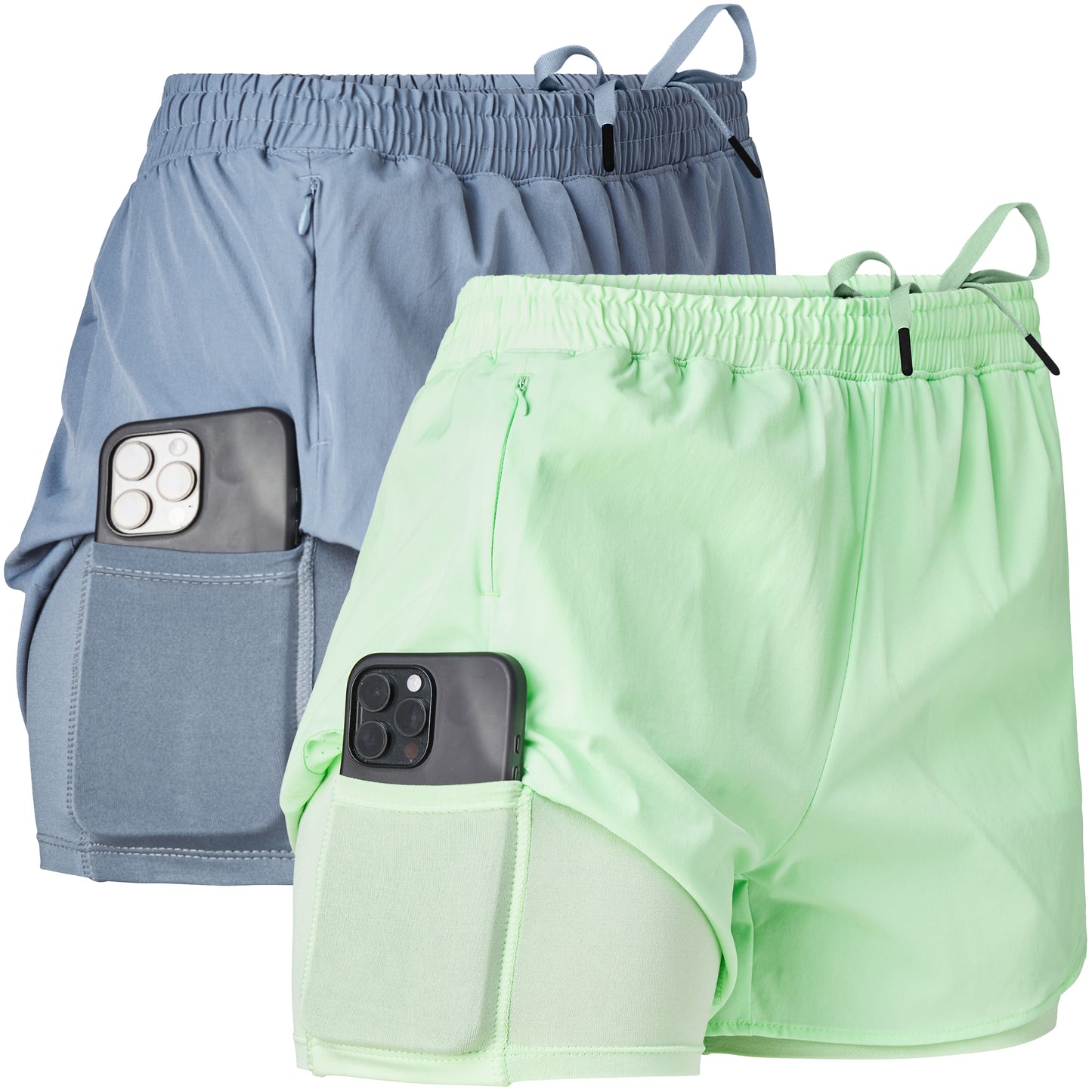 Women's Gym Shorts with Compression Brief Liner and Phone Pocket, 2 Pack