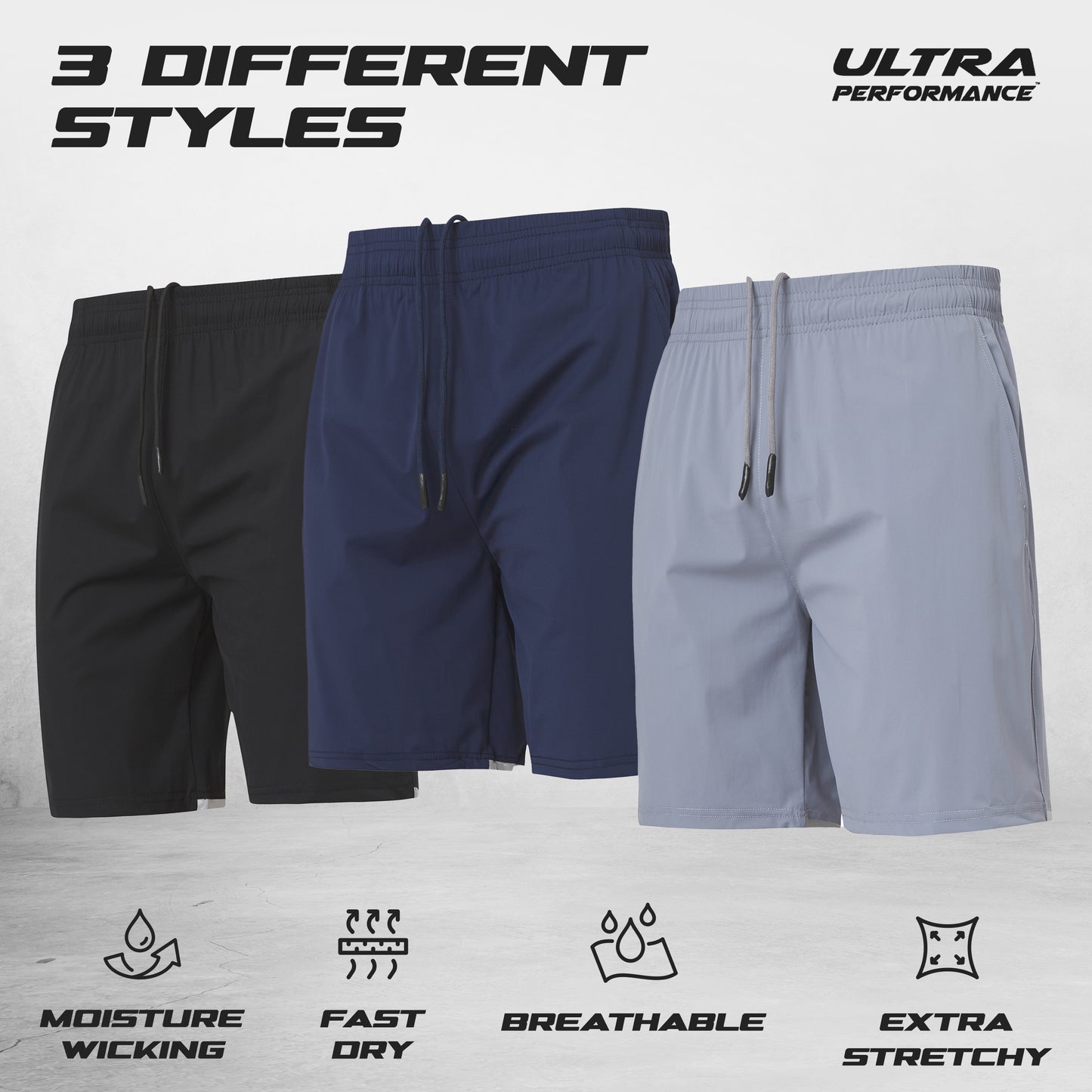 Men's Super Stretch Workout Shorts, 3 Pack