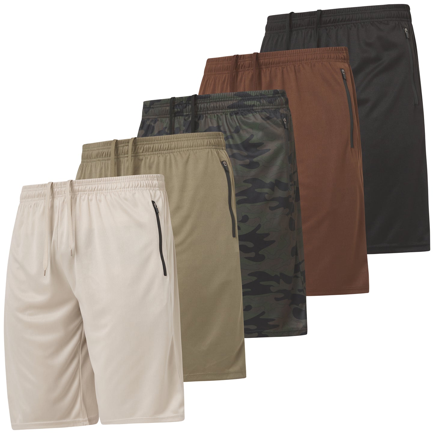 Men's Gym Shorts with Zippered Pockets, 5 Pack