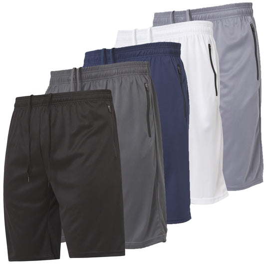 Men's Gym Shorts with Zippered Pockets, 5 Pack