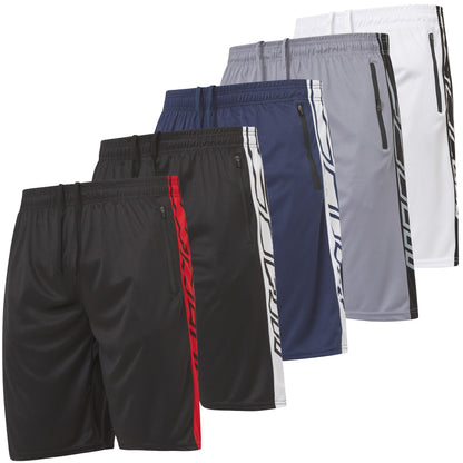 Men's Gym Shorts with Zippered Pockets, 5 Pack