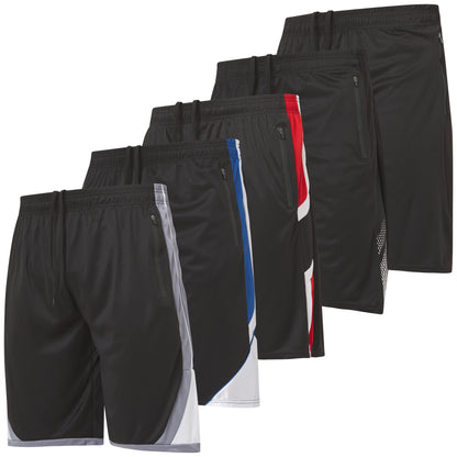 Men's Gym Shorts with Zippered Pockets, 5 Pack