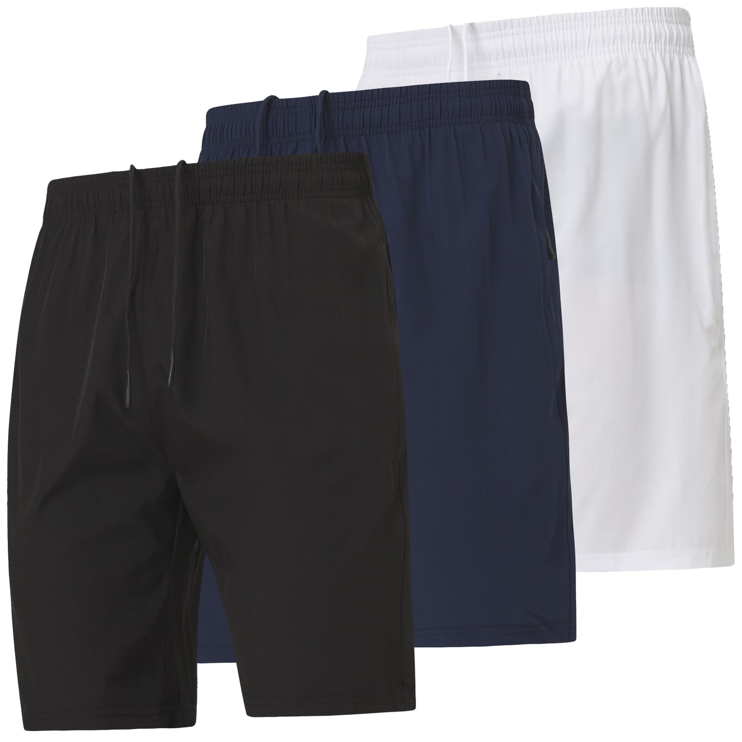 Men's Nylon Running Shorts with Zipper Pockets, 3 Pack