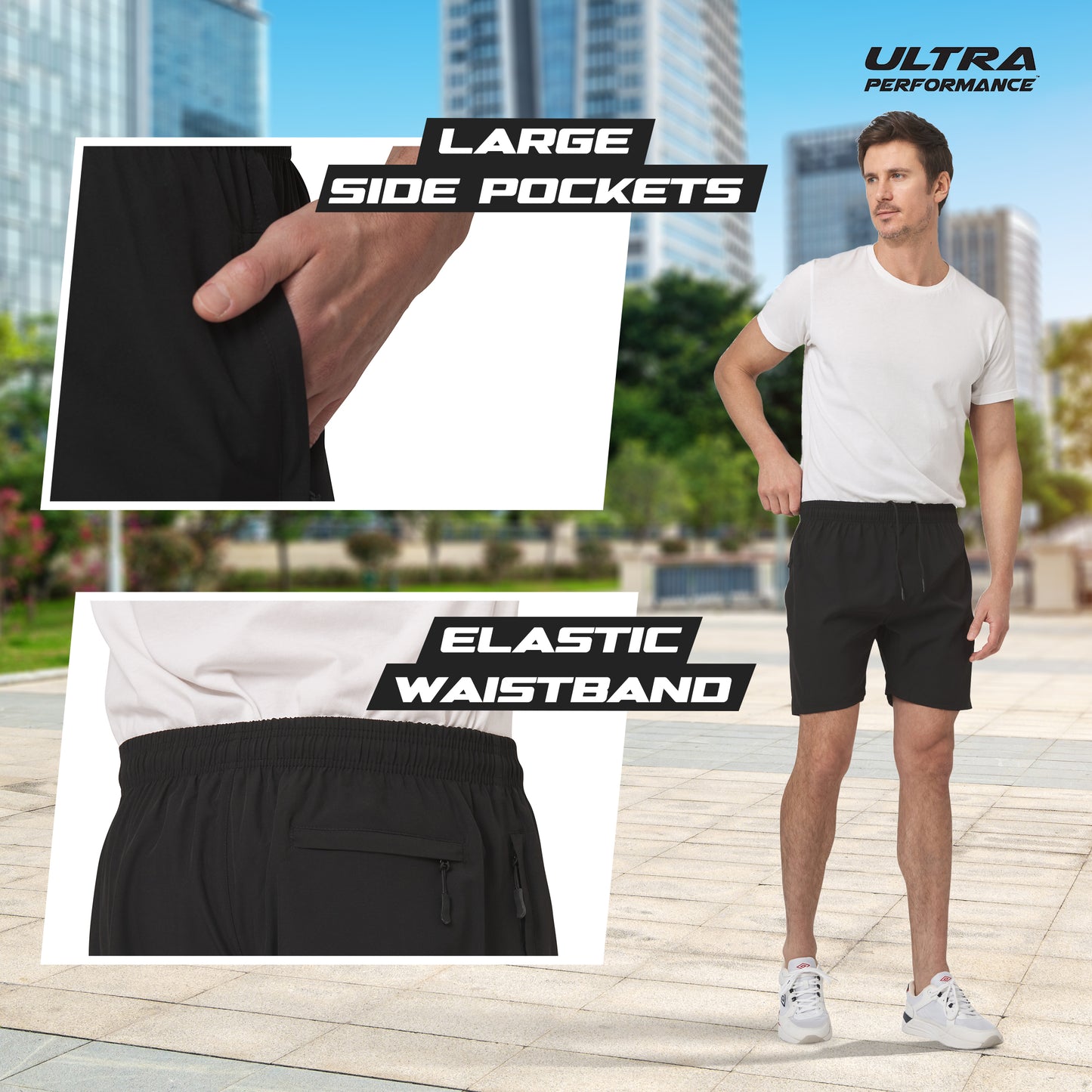 Men's Nylon Running Shorts with Zipper Pockets, 3 Pack