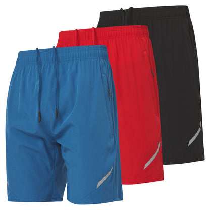 Men's Nylon Running Shorts with Zipper Pockets, 3 Pack