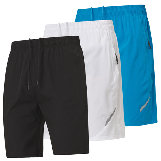 Men's Nylon Running Shorts with Zipper Pockets, 3 Pack