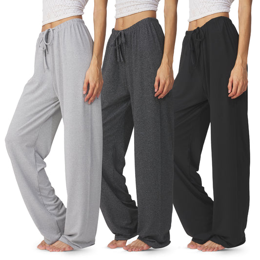 Women's Flowy Wide Leg Pajama Pants, 3 Pack