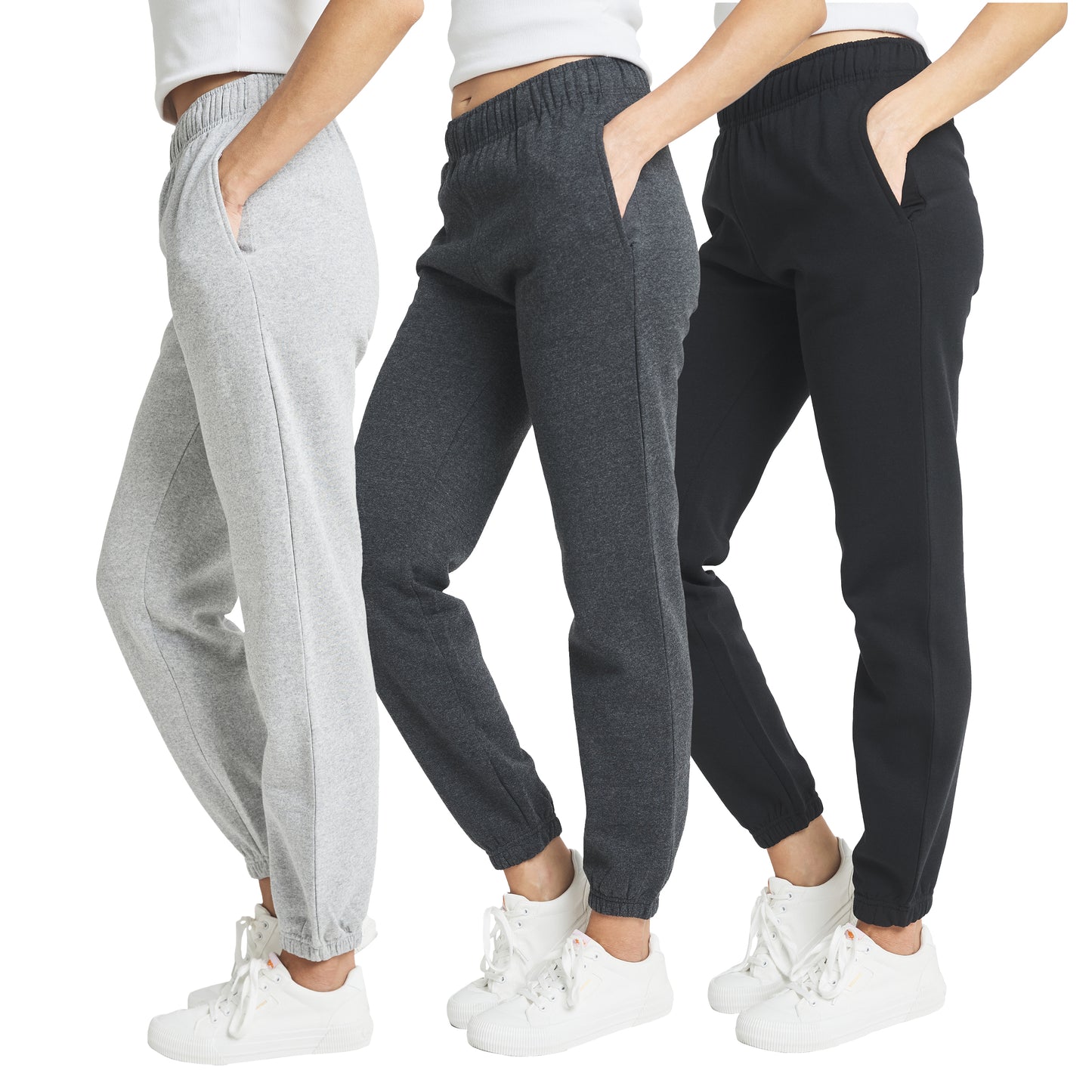 Women's High Waisted Fleece Joggers, 3 Pack