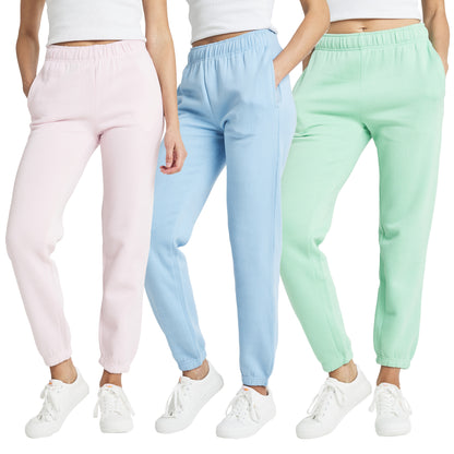 Women's High Waisted Fleece Joggers, 3 Pack