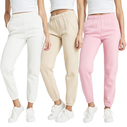 Women's High Waisted Fleece Joggers, 3 Pack