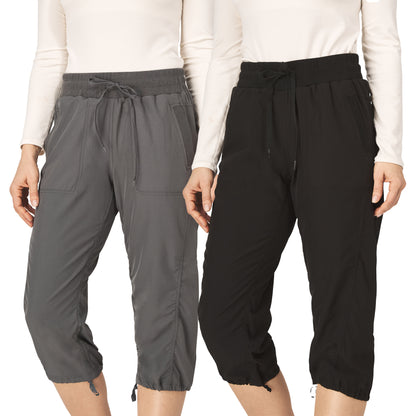 Women's Capri Cargo Pants with Stretch, 2 Pack