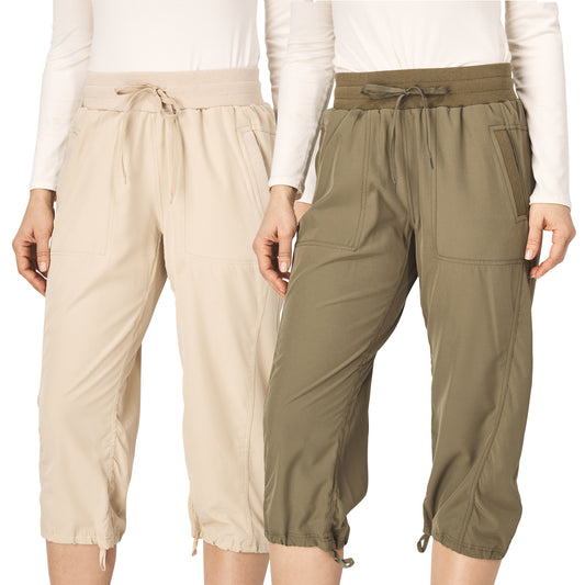 Women's Capri Cargo Pants with Stretch, 2 Pack