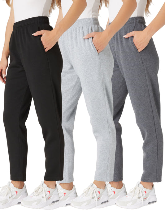 Women's Open Bottom Sweatpants, 3 Pack